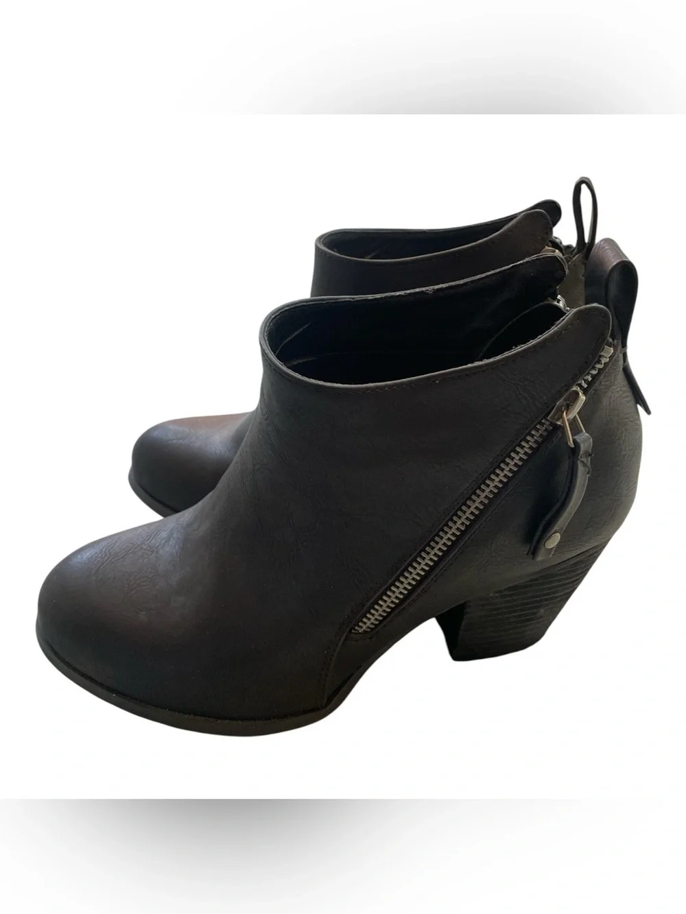 Luoika Black Faux Leather Moto Ankle Booties Size 9 XW Extra Wide Block Heel